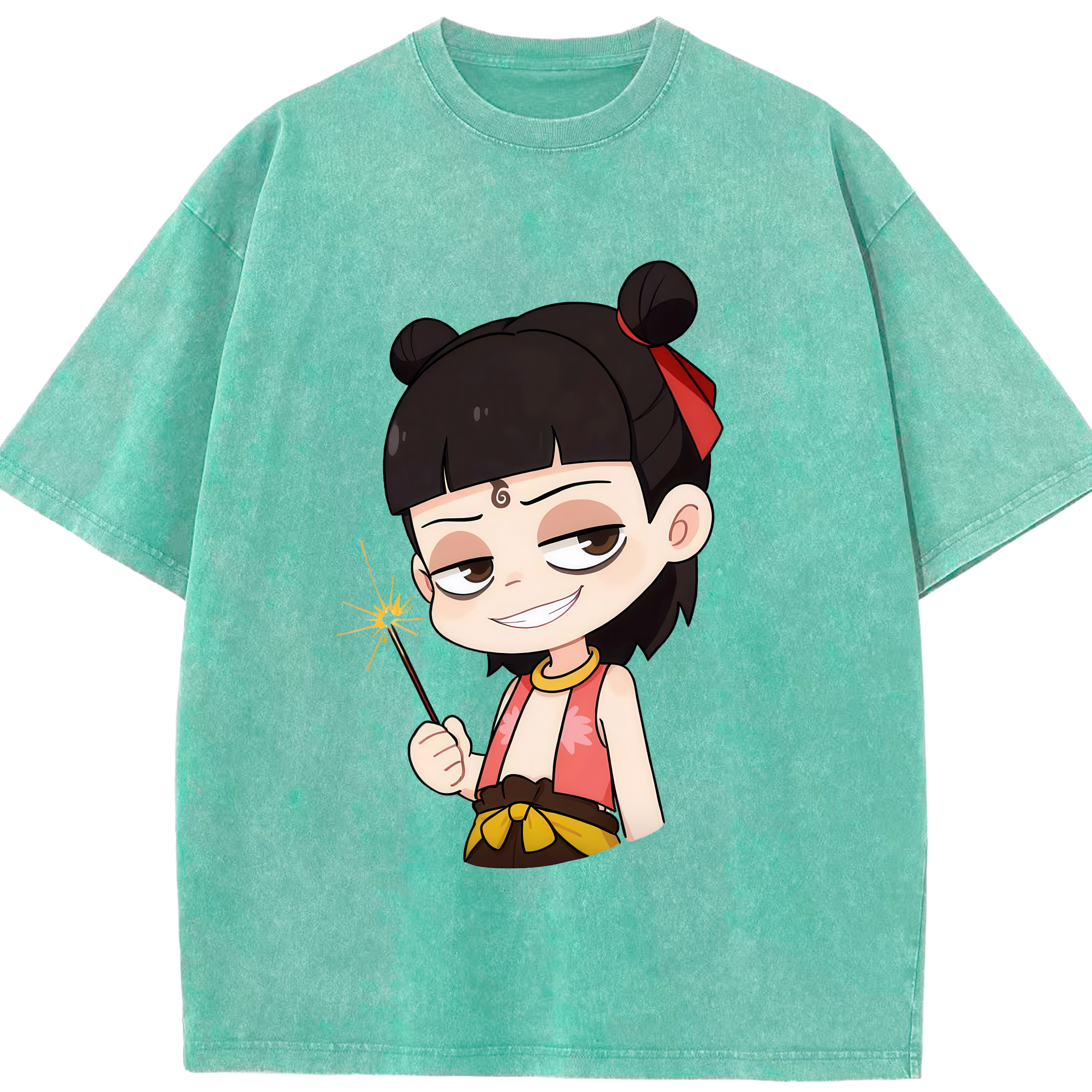 （画像用） Ne Zha 2 ナタ 魔童の大暴れ 綿100% ヴィンテージ風 半袖Tシャツ（フロントプリント）